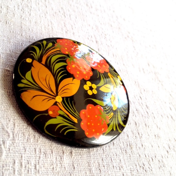 Vintage Set Ukrainian Floral Folk Art Brooches - Picture 6 of 8